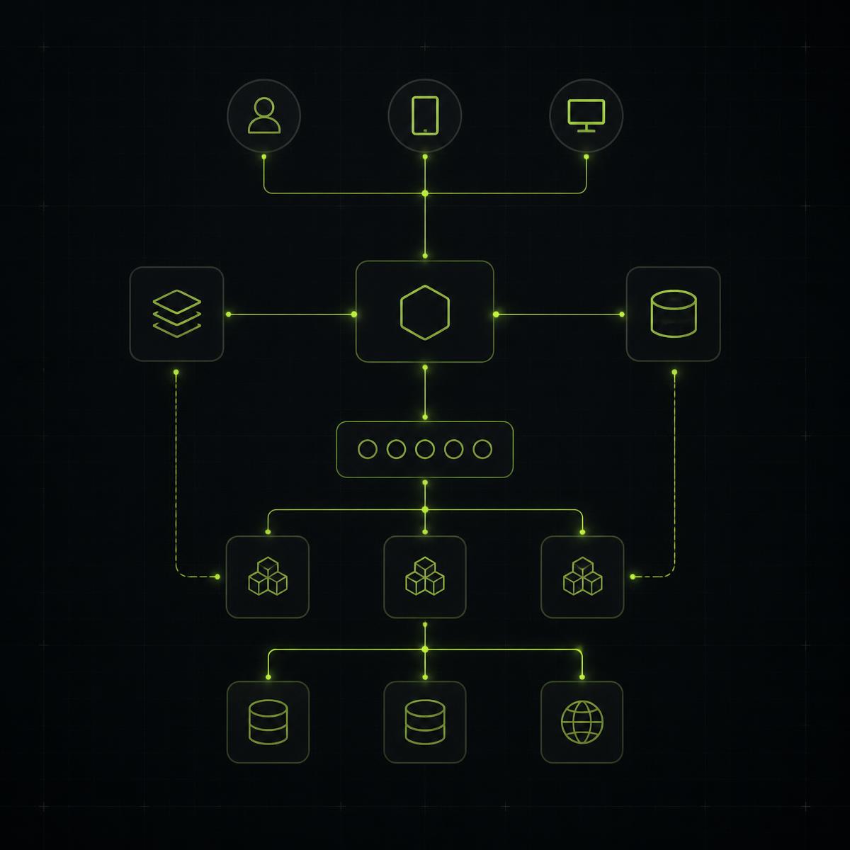 Diagrama de arquitetura de sistema com API, cache, fila de mensagens e banco de dados